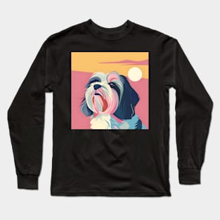 Retro Bearded Collie: Pastel Pup Revival Long Sleeve T-Shirt